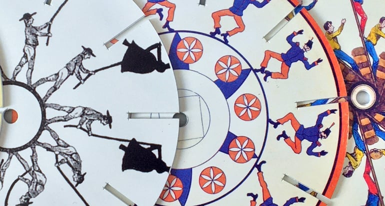 Disques de Phénakistiscope de la Malle jouets optiques et pré-cinéma Praximage